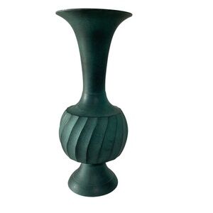 Vintage Handcrafted Green Metal Vase by Archana Crafts India Swirl Design 7 7/8”
